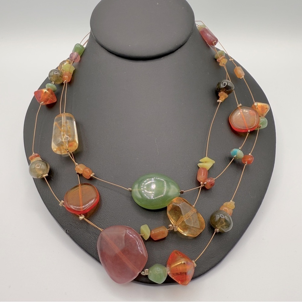Chico's Vibrant Orange and Green Stationary Necklace